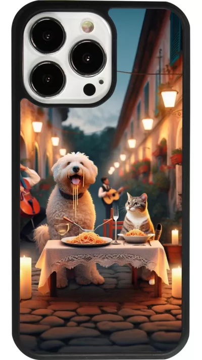 iPhone 13 Pro Case Hülle - Silikon schwarz Valentin 2024 Hund & Katze Kerzenlicht
