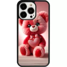 Coque iPhone 13 Pro - Silicone rigide noir Valentine 2024 Ourson rose