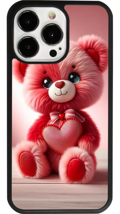iPhone 13 Pro Case Hülle - Silikon schwarz Valentin 2024 Rosaroter Teddybär