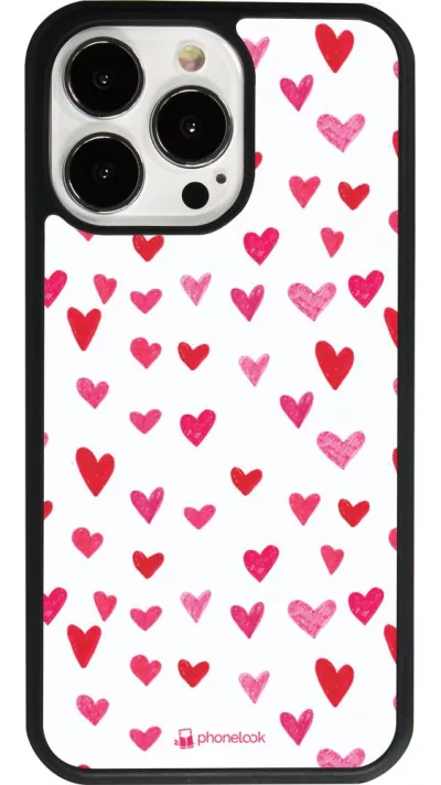 Coque iPhone 13 Pro - Silicone rigide noir Valentine 2022 Many pink hearts