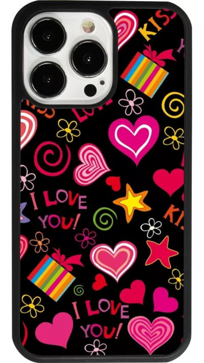 iPhone 13 Pro Case Hülle - Silikon schwarz Valentine 2023 love symbols