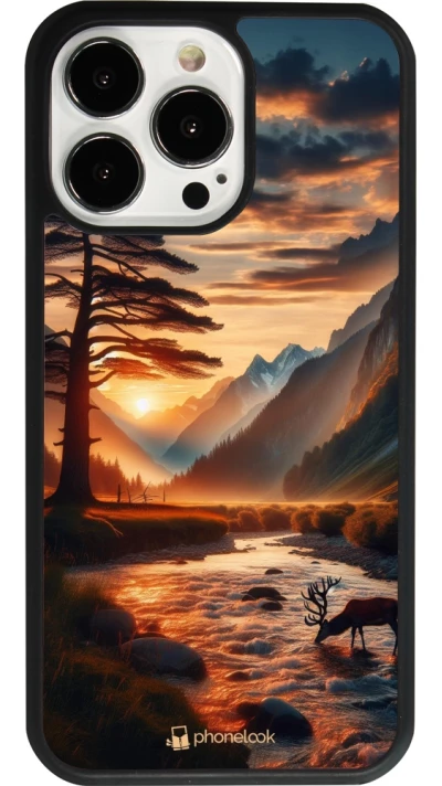 iPhone 13 Pro Case Hülle - Silikon schwarz Tal Sonnenuntergang Hirsch Baum