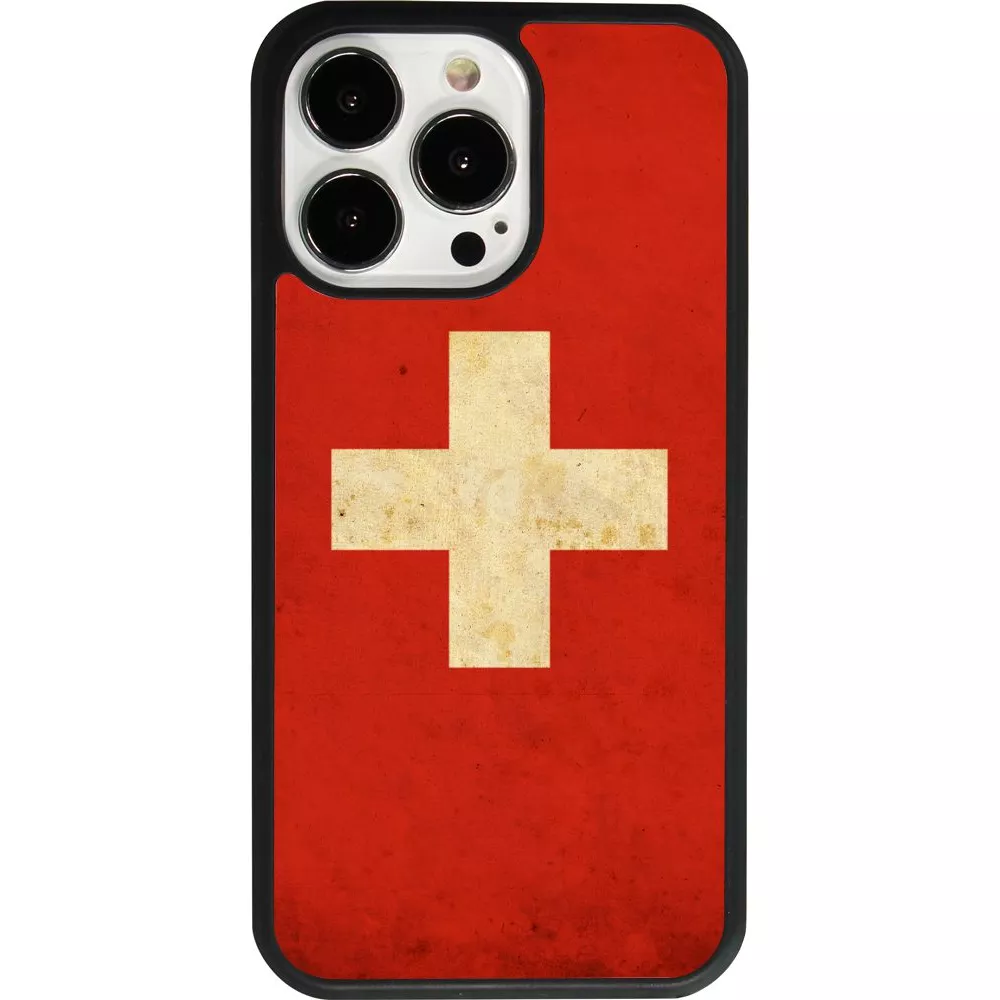 iPhone 13 Pro Case Hülle - Silikon schwarz Vintage Flag SWISS