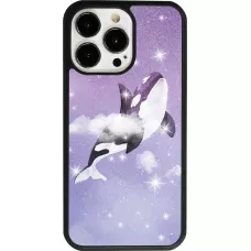 Coque iPhone 13 Pro - Silicone rigide noir Whale in sparking stars