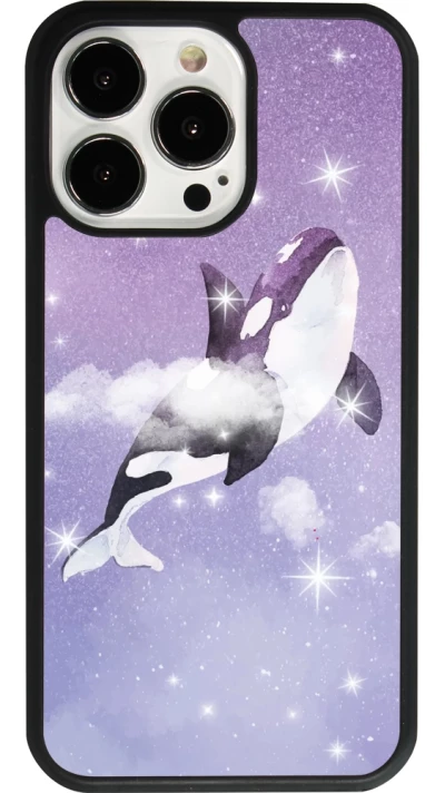 Coque iPhone 13 Pro - Silicone rigide noir Whale in sparking stars