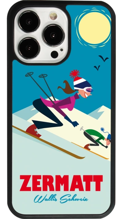 iPhone 13 Pro Case Hülle - Silikon schwarz Zermatt Ski Downhill