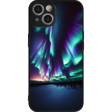 Coque iPhone 14 - Silicone rigide noir Aurore Boréale Étincelante