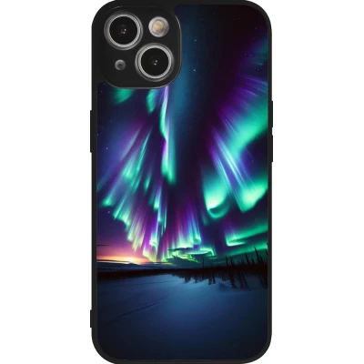 Coque iPhone 14 - Silicone rigide noir Aurore Boréale Étincelante