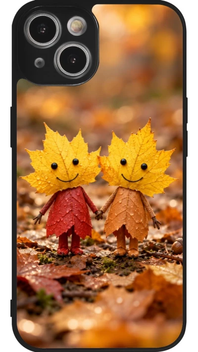 Coque iPhone 14 - Silicone rigide noir Autumn 26 Couple of leaves