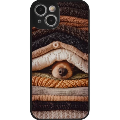 Coque iPhone 14 - Silicone rigide noir Autumn 26 Dog under the covers