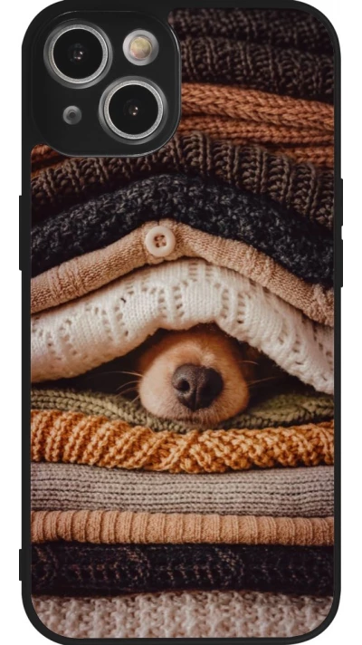 Coque iPhone 14 - Silicone rigide noir Autumn 26 Dog under the covers