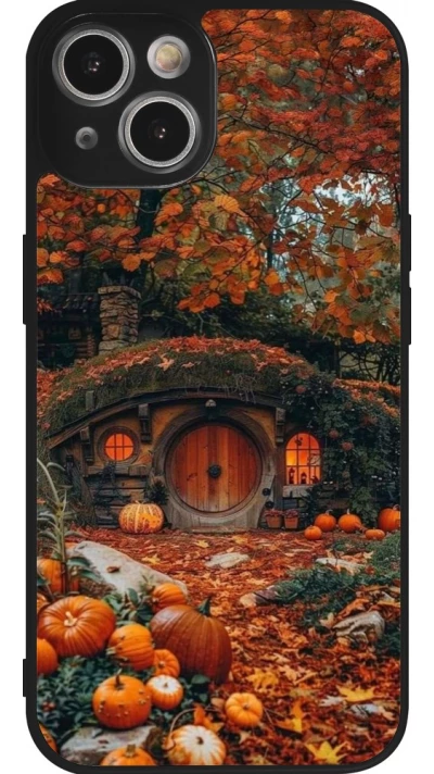 Coque iPhone 14 - Silicone rigide noir Autumn 26 Hobbit house