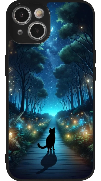 iPhone 14 Case Hülle - Silikon schwarz Schwarze Katze Spaziergang