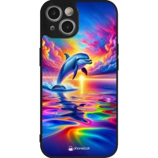 iPhone 14 Case Hülle - Silikon schwarz Glücklicher Regenbogen-Delfin