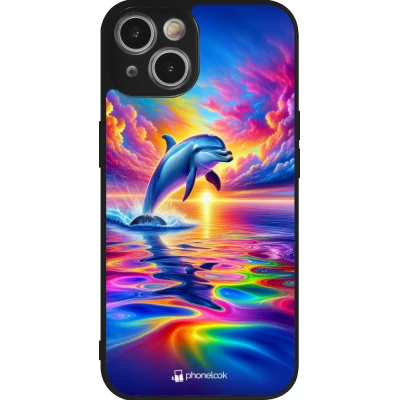 iPhone 14 Case Hülle - Silikon schwarz Glücklicher Regenbogen-Delfin