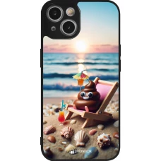 iPhone 14 Case Hülle - Silikon schwarz Kackhaufen Emoji auf Liegestuhl