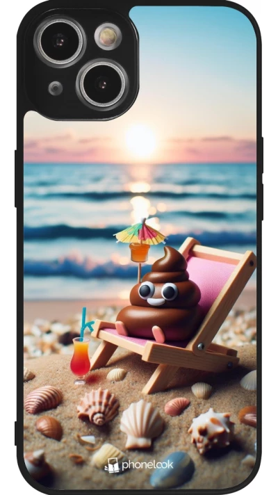 iPhone 14 Case Hülle - Silikon schwarz Kackhaufen Emoji auf Liegestuhl
