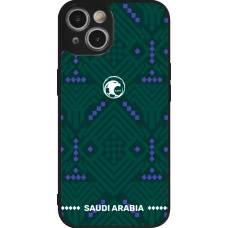 Coque iPhone 14 - Silicone rigide noir Maillot de football Arabie saoudite 2026 personnalisable