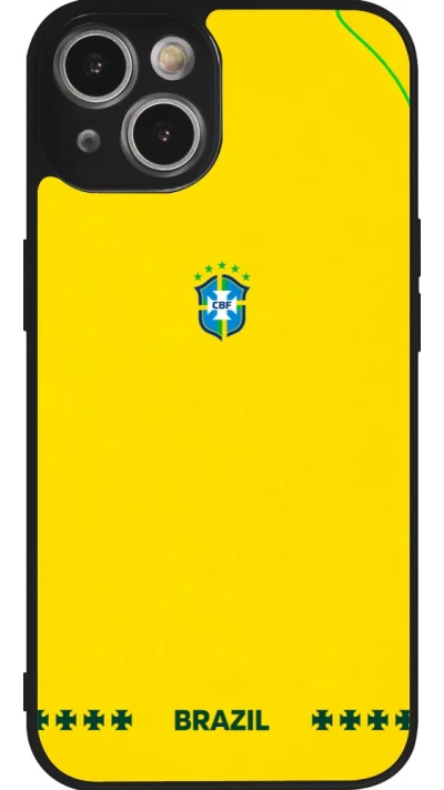 Coque iPhone 14 - Silicone rigide noir Maillot de football Bresil 2026 personnalisable