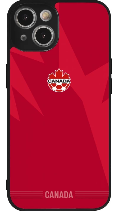 Coque iPhone 14 - Silicone rigide noir Maillot de football Canada 2026 personnalisable