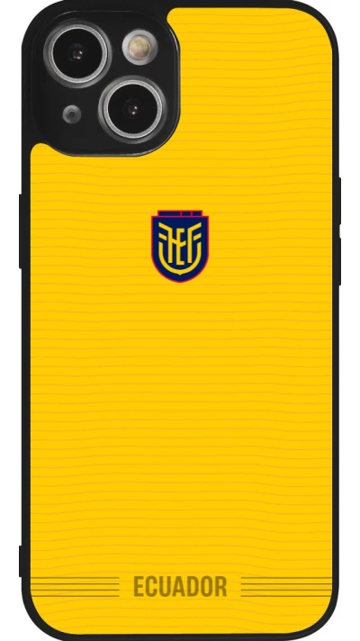 Coque iPhone 14 - Silicone rigide noir Maillot de football Équateur 2026 personnalisable