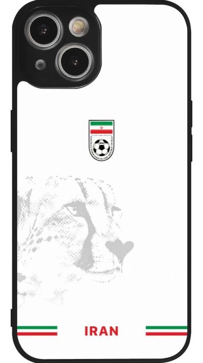 Coque iPhone 14 - Silicone rigide noir Maillot de football Iran 2026 personnalisable