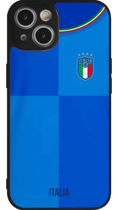 Coque iPhone 14 - Silicone rigide noir Maillot de football Italie 2022 personnalisable