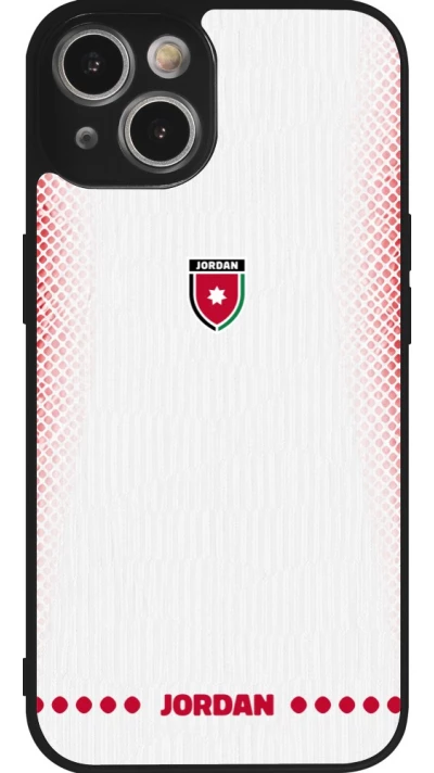 Coque iPhone 14 - Silicone rigide noir Maillot de football Jordanie 2026 personnalisable