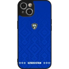 Coque iPhone 14 - Silicone rigide noir Maillot de football Ouzbékistan 2026 personnalisable