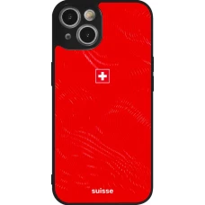 Coque iPhone 14 - Silicone rigide noir Maillot de football Suisse 2026 personnalisable