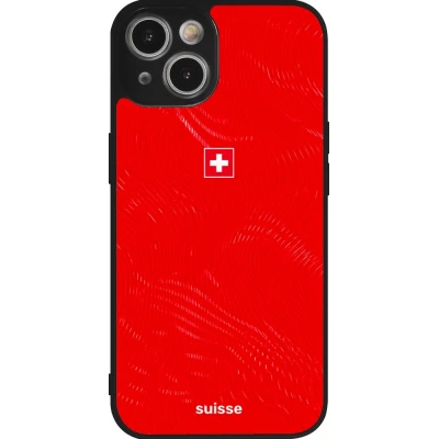 Coque iPhone 14 - Silicone rigide noir Maillot de football Suisse 2026 personnalisable