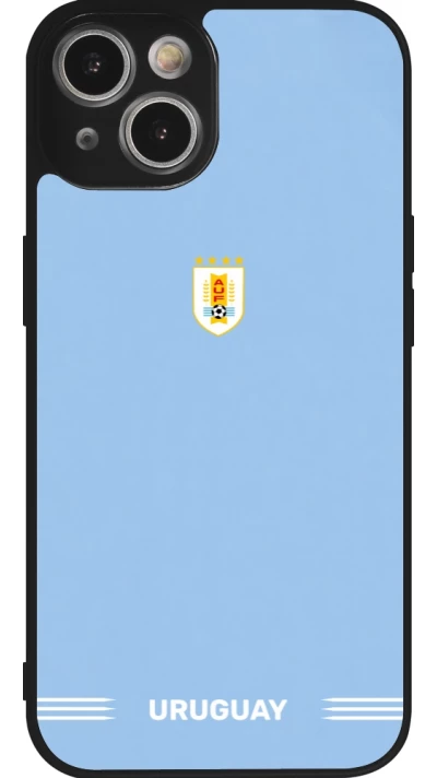 iPhone 14 Case Hülle - Silikon schwarz Uruguay 2026 personalisierbares Fussballtrikot