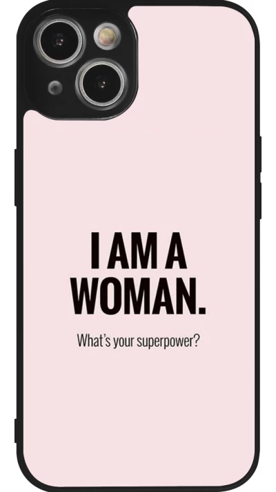Coque iPhone 14 - Silicone rigide noir I am a woman