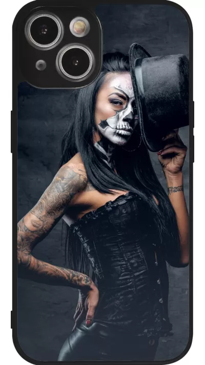 iPhone 14 Case Hülle - Silikon schwarz Halloween 22 Tattooed Girl