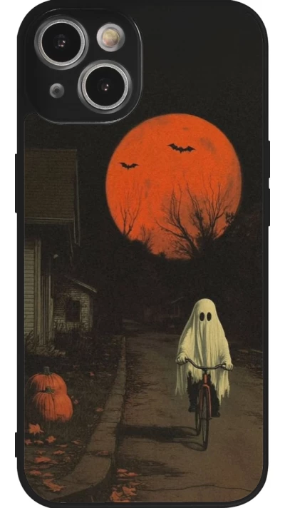 iPhone 14 Case Hülle - Silikon schwarz Halloween 2025 Ghost on a bicycle