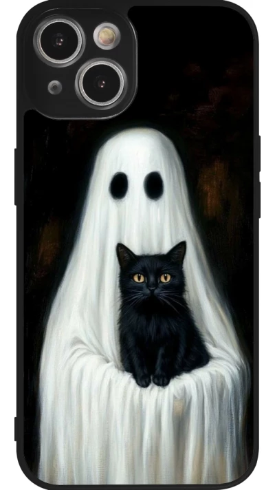iPhone 14 Case Hülle - Silikon schwarz Halloween 2025 Ghost with black cat