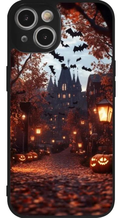 iPhone 14 Case Hülle - Silikon schwarz Halloween 2025 Haunted house