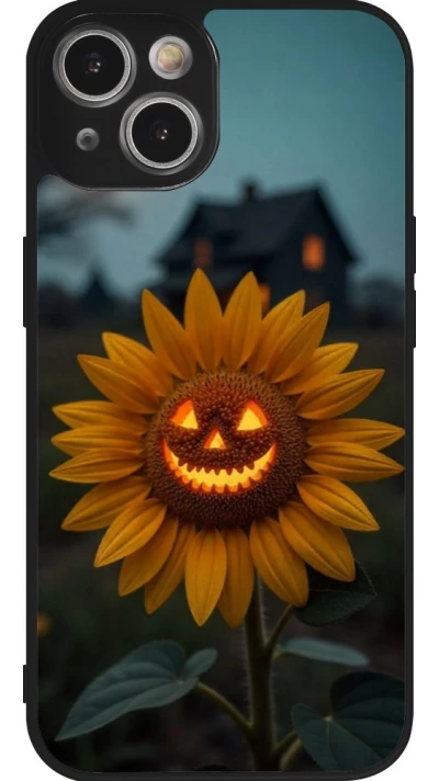 Coque iPhone 14 - Silicone rigide noir Halloween 2026 Evil Sunflower