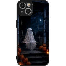 Coque iPhone 14 - Silicone rigide noir Halloween 2026 Ghost on a swing