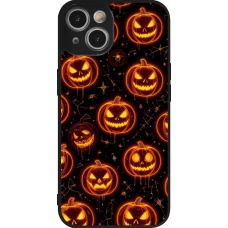 Coque iPhone 14 - Silicone rigide noir Halloween 2026 Pattern Pumpkins