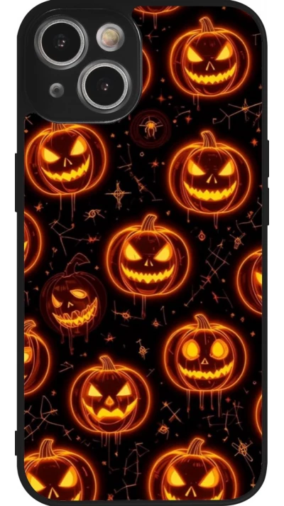 Coque iPhone 14 - Silicone rigide noir Halloween 2026 Pattern Pumpkins
