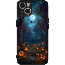 Coque iPhone 14 - Silicone rigide noir Halloween 2026 Road of Pumpkins