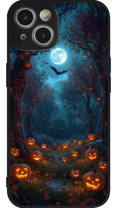 Coque iPhone 14 - Silicone rigide noir Halloween 2026 Road of Pumpkins