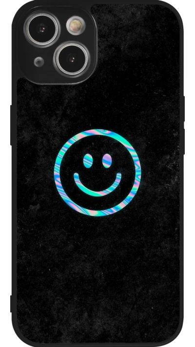 Coque iPhone 14 - Silicone rigide noir Happy smiley irisé