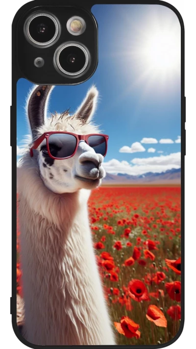 iPhone 14 Case Hülle - Silikon schwarz Lama Chic in Mohnblume
