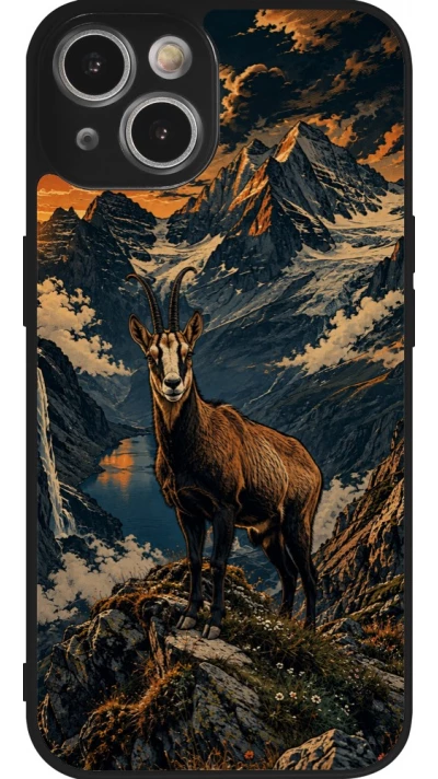 Coque iPhone 14 - Silicone rigide noir Linocut Chamois