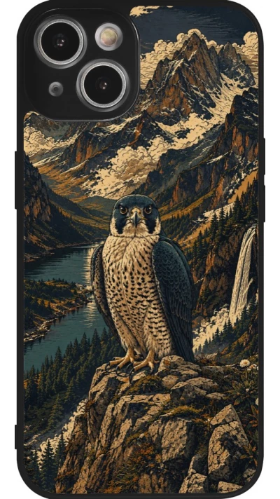 Coque iPhone 14 - Silicone rigide noir Linocut Faucun pèlerin