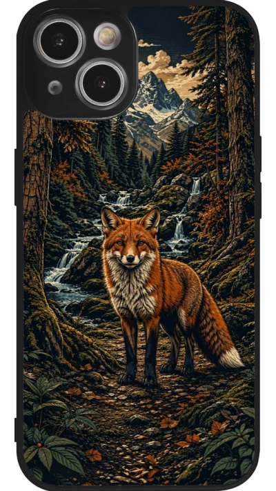 Coque iPhone 14 - Silicone rigide noir Linocut Renard