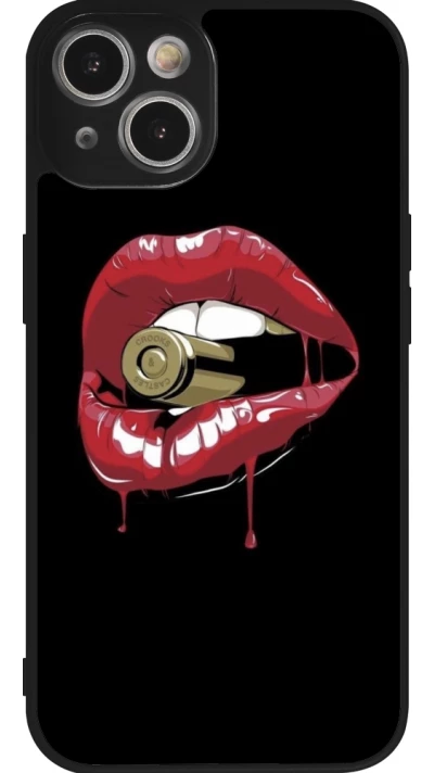 iPhone 14 Case Hülle - Silikon schwarz Lips bullet