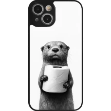 iPhone 14 Case Hülle - Silikon schwarz Otter Toilettenpapier